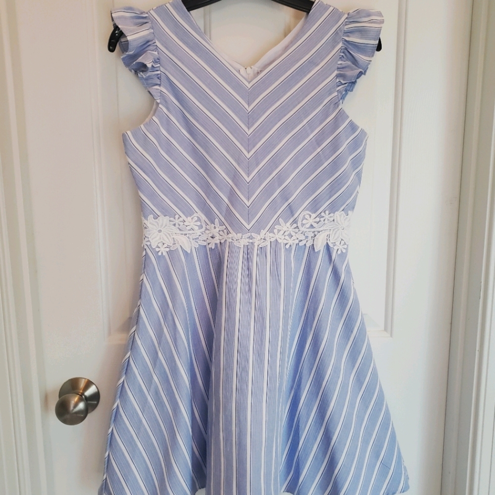 A blue and white stripped dress.